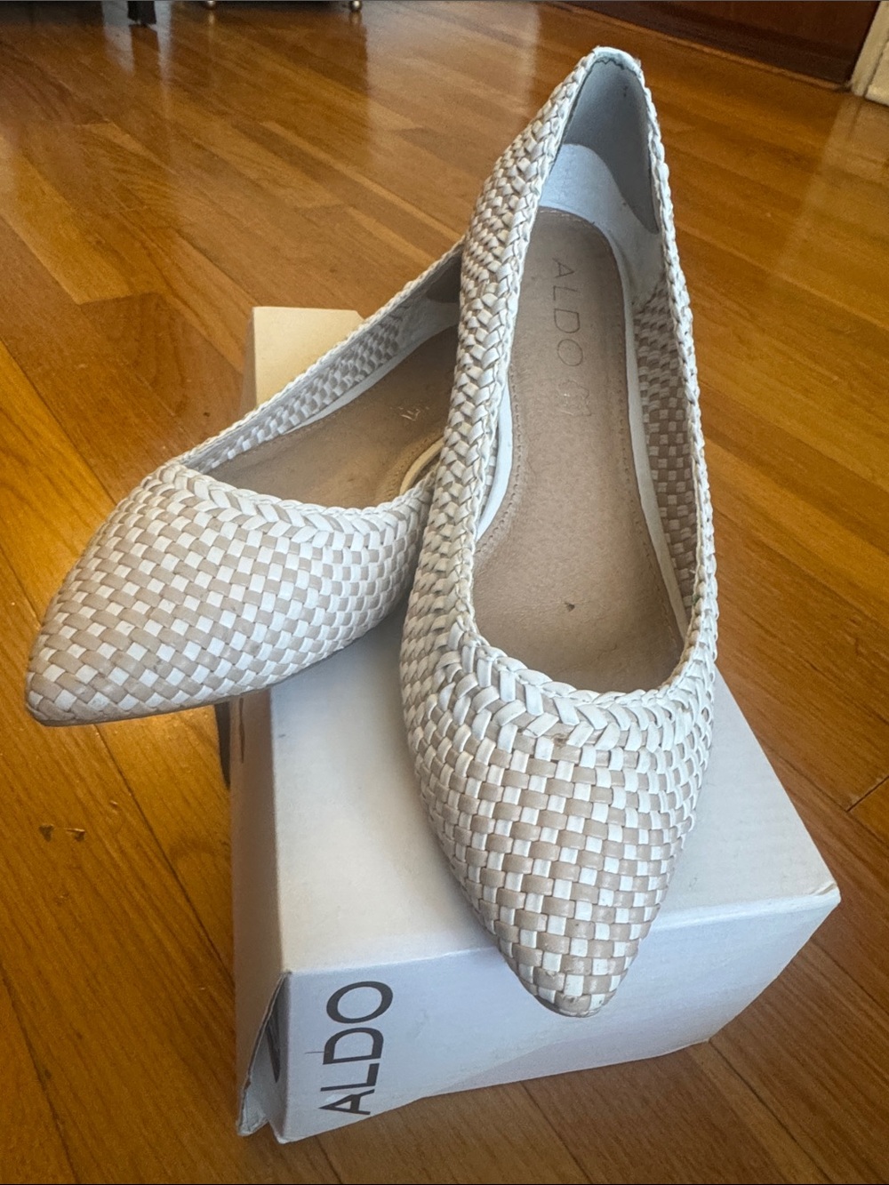 ALDO Cream Woven Pointed-Toe Flats